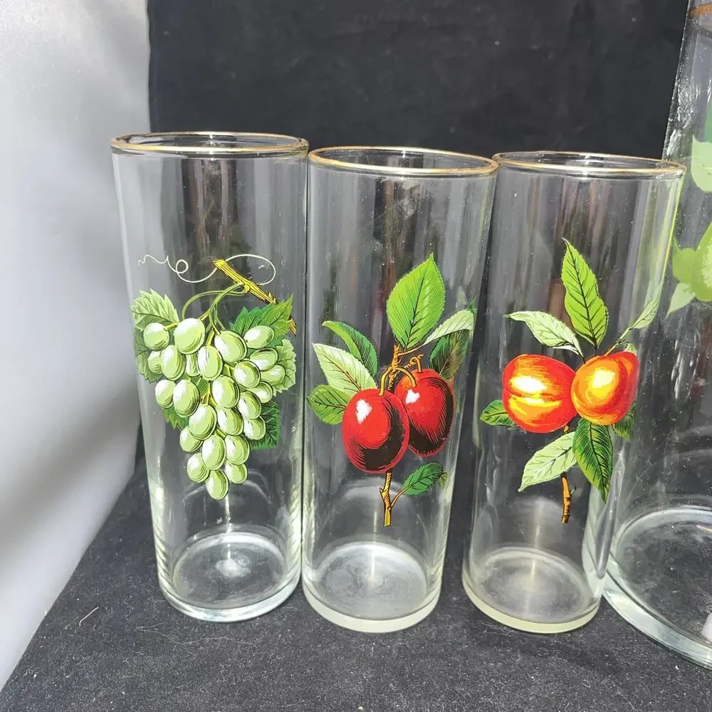 Vintage MCM Collins Pitcher w/ 5 Glasses West Virginia Glass Co. 1950